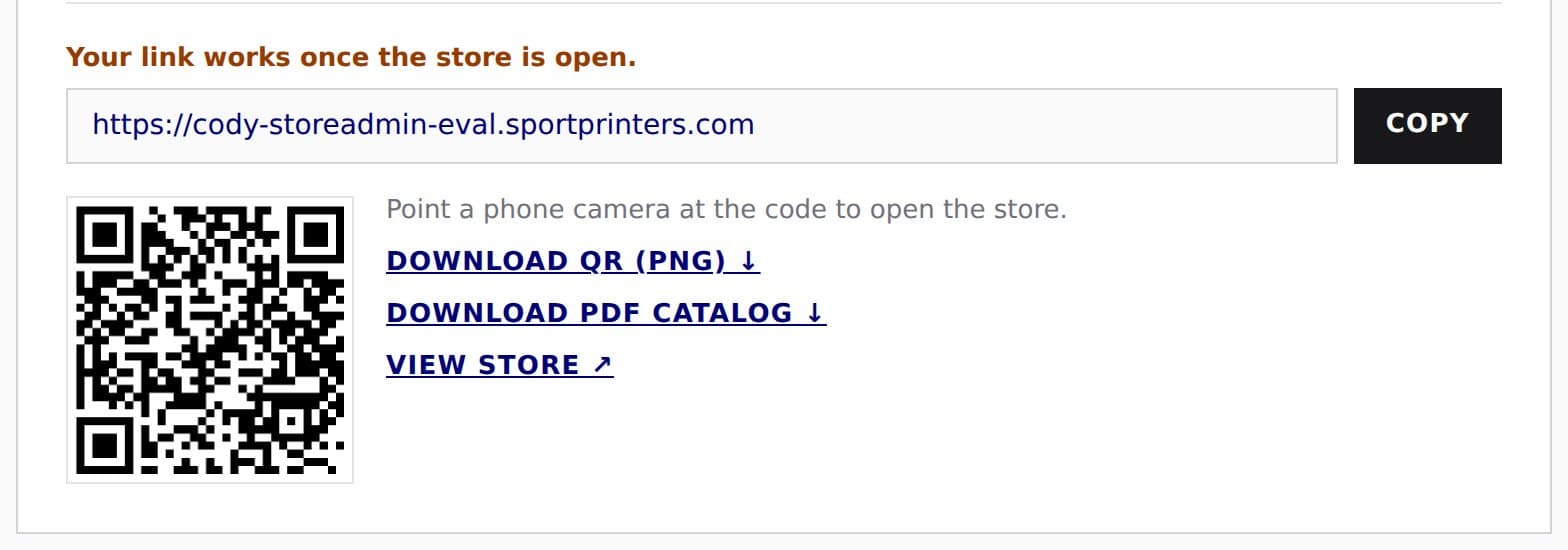 Store Admin: your store link, QR code and PDF catalog