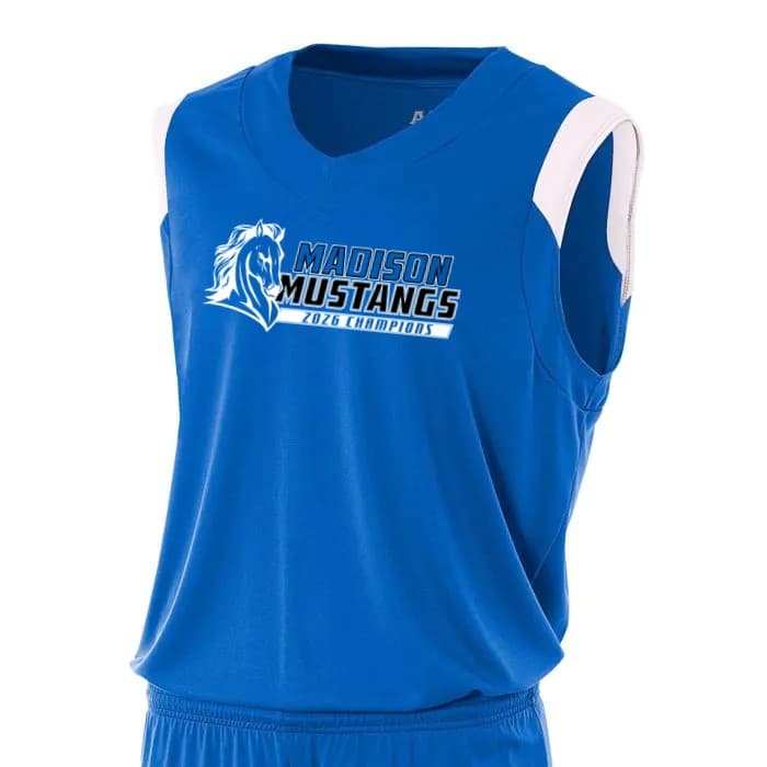 V-Neck Jersey with the Madison Mustangs logo