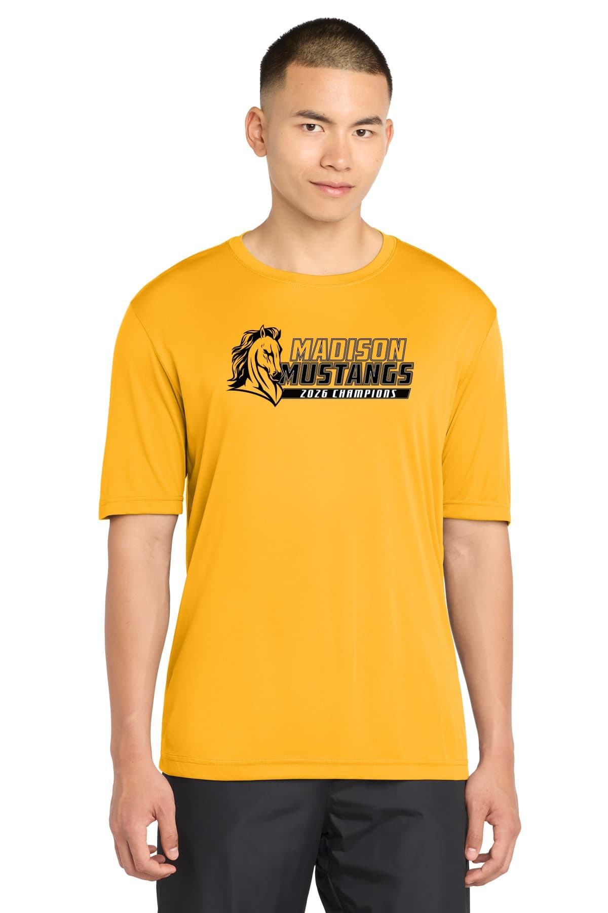Performance Tee with the Madison Mustangs logo