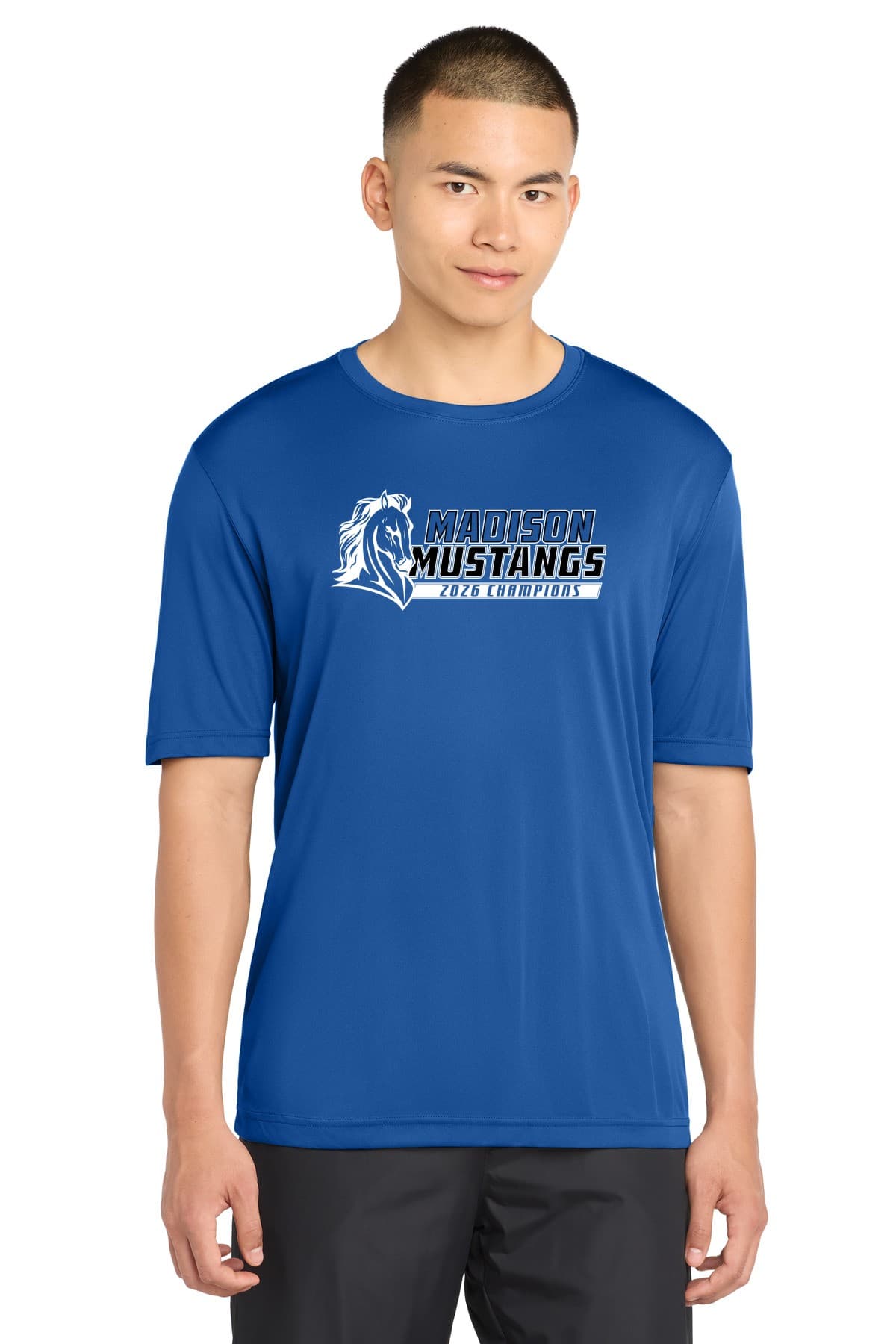 Performance Tee with the Madison Mustangs logo