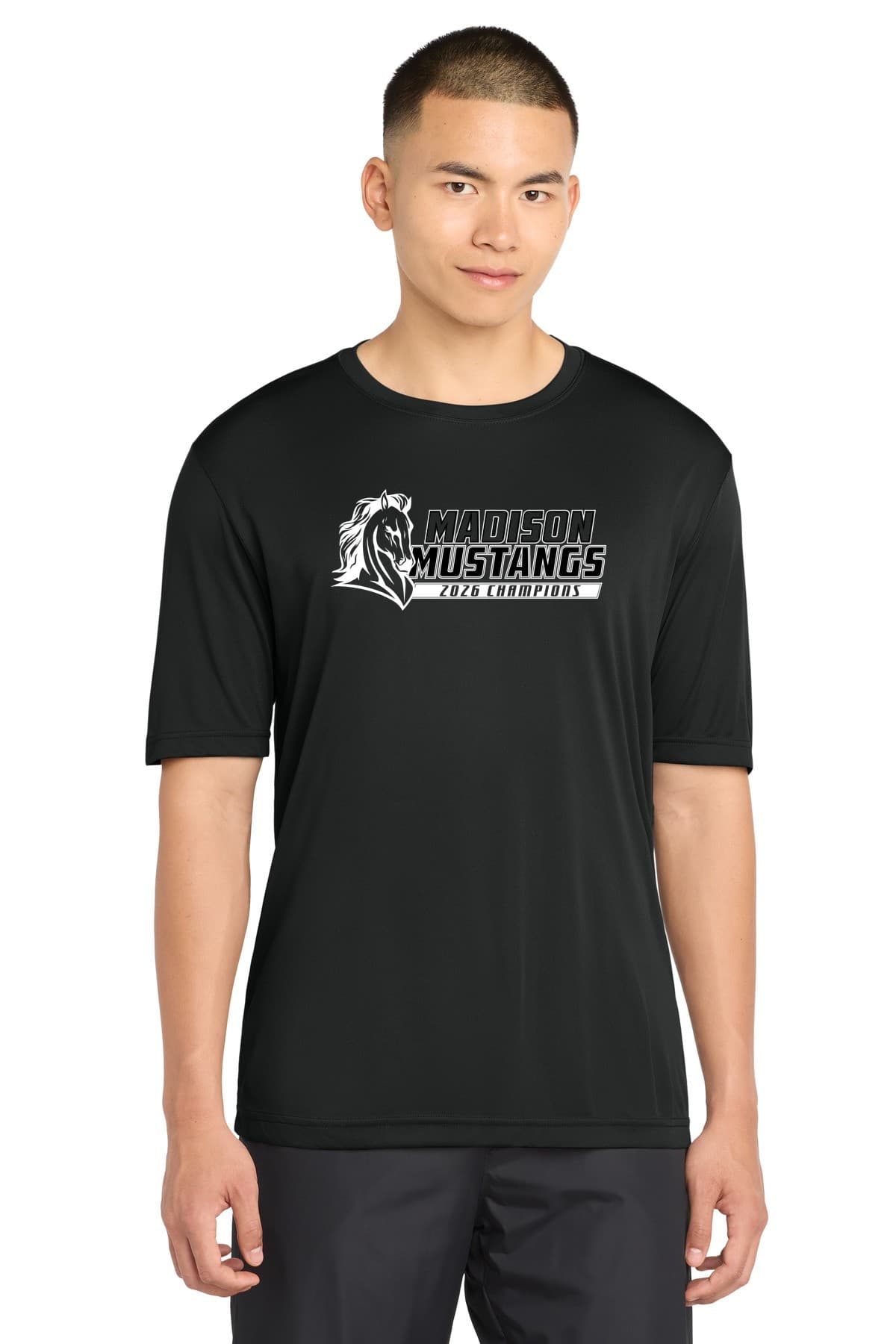 Performance Tee with the Madison Mustangs logo